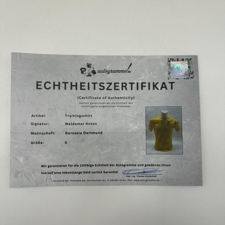Borussia Dortmund Trainingsshirt Waldemar Anton signiert Puma COA Autogramm S