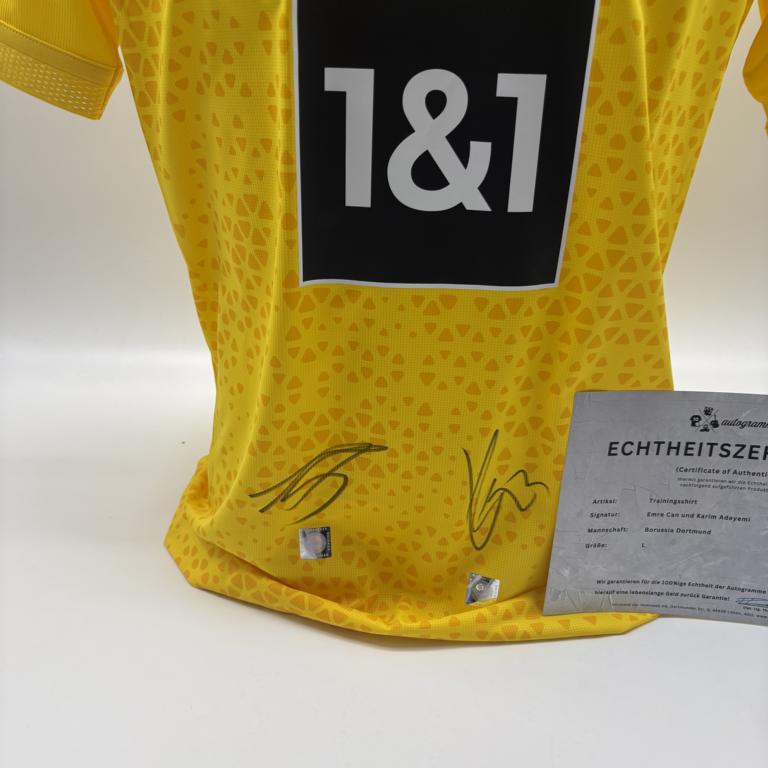 Borussia Dortmund Trainingsshirt Emre Can und Karim Adeyemi signiert Puma COA Autogramm L