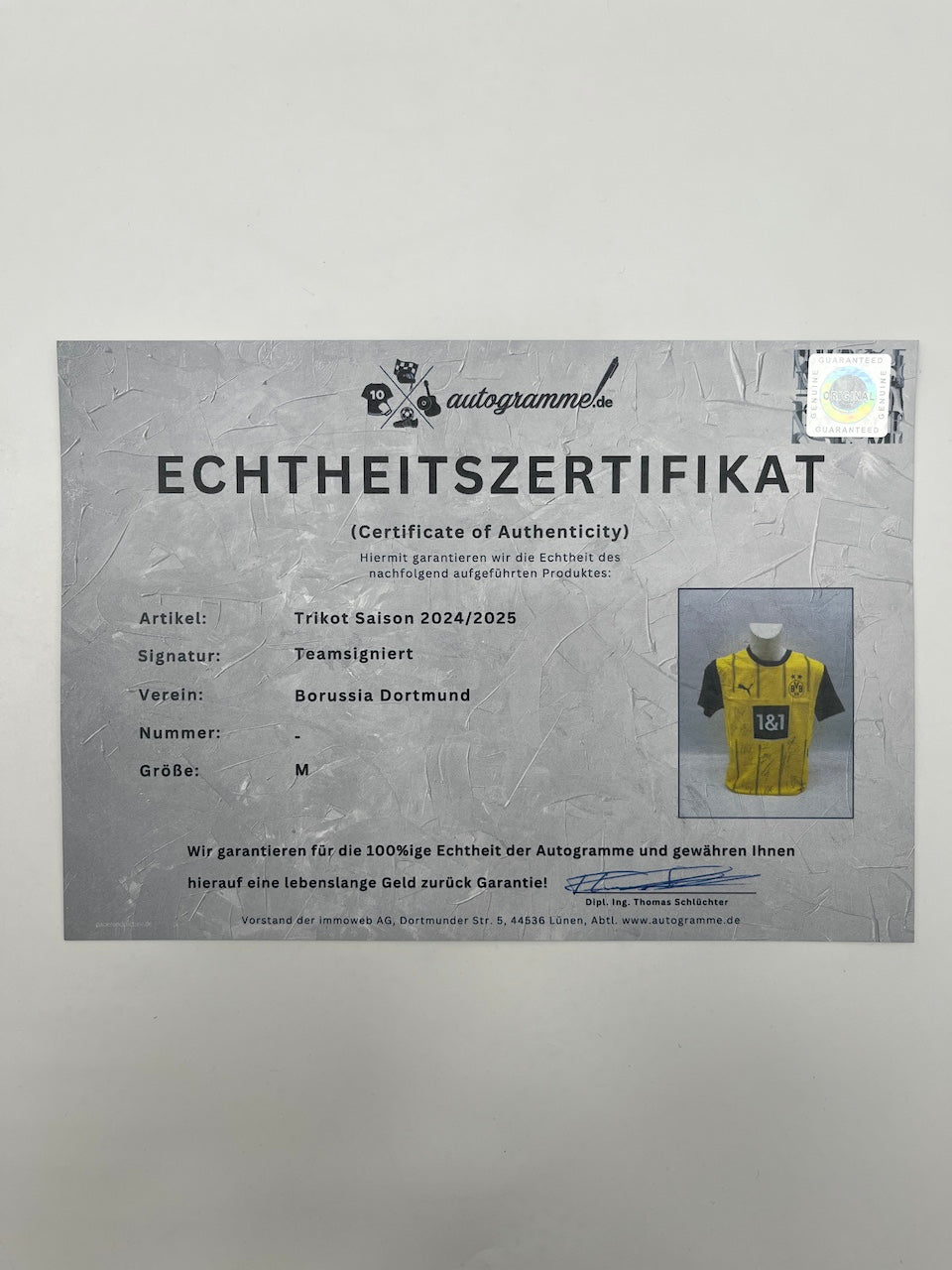 BVB jersey 2024/2025 team signed Borussia Dortmund Bundesliga COA Puma M