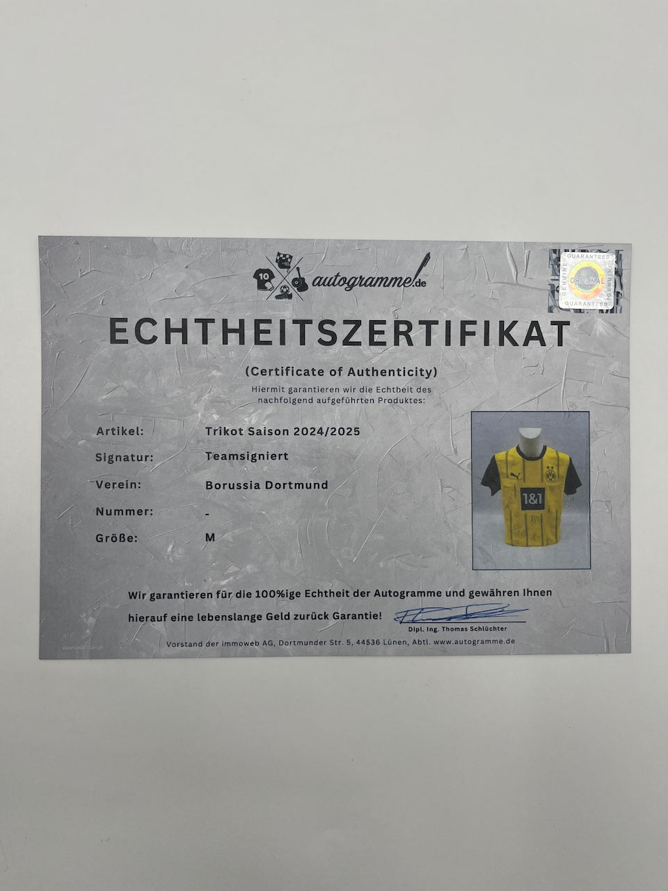 BVB jersey 2024/2025 team signed Borussia Dortmund COA Puma M