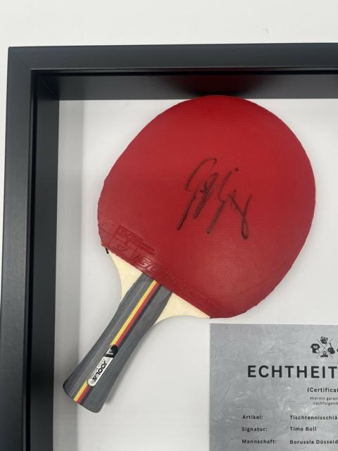 Tischtennisschläger Timo Boll signiert im Rahmen Autogramm Borussia Düsseldorf
