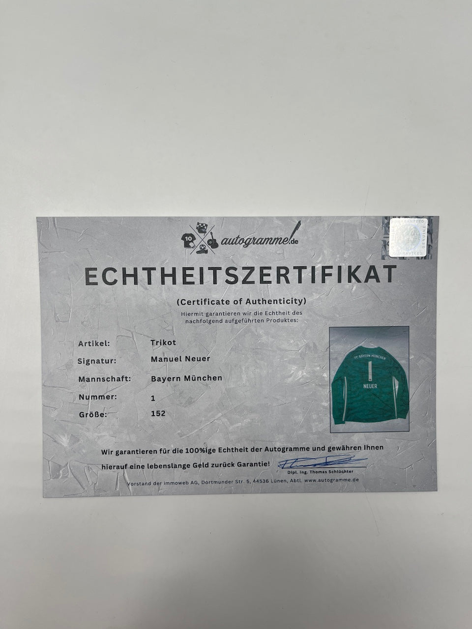 Bayern Munich jersey Manuel Neuer signed autograph Adidas COA 152