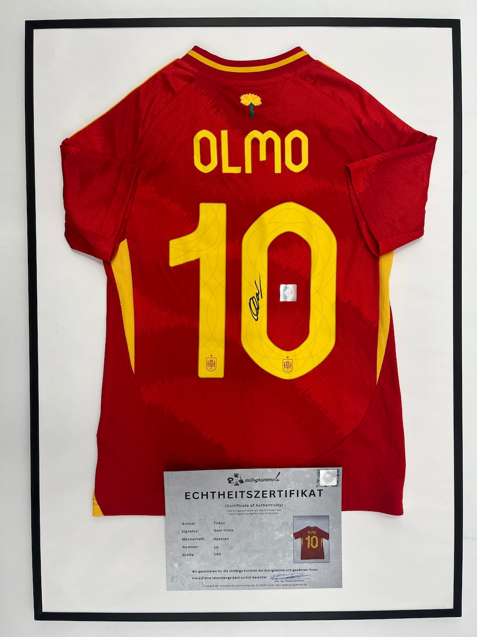 Spanien Trikot Dani Olmo signiert im Rahmen Adidas COA 140