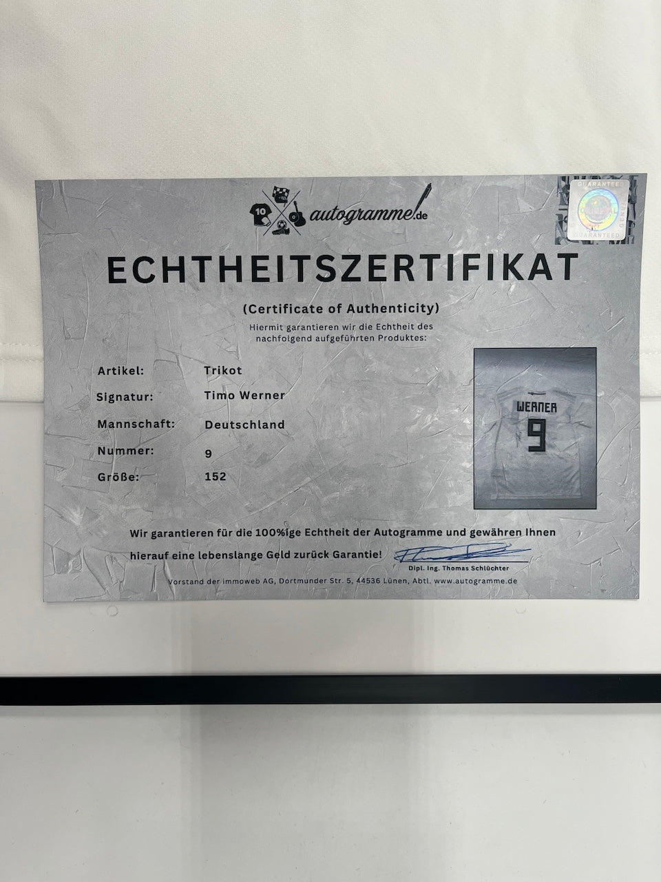 Deutschland Trikot Timo Werner signiert im Rahmen Adidas COA 152