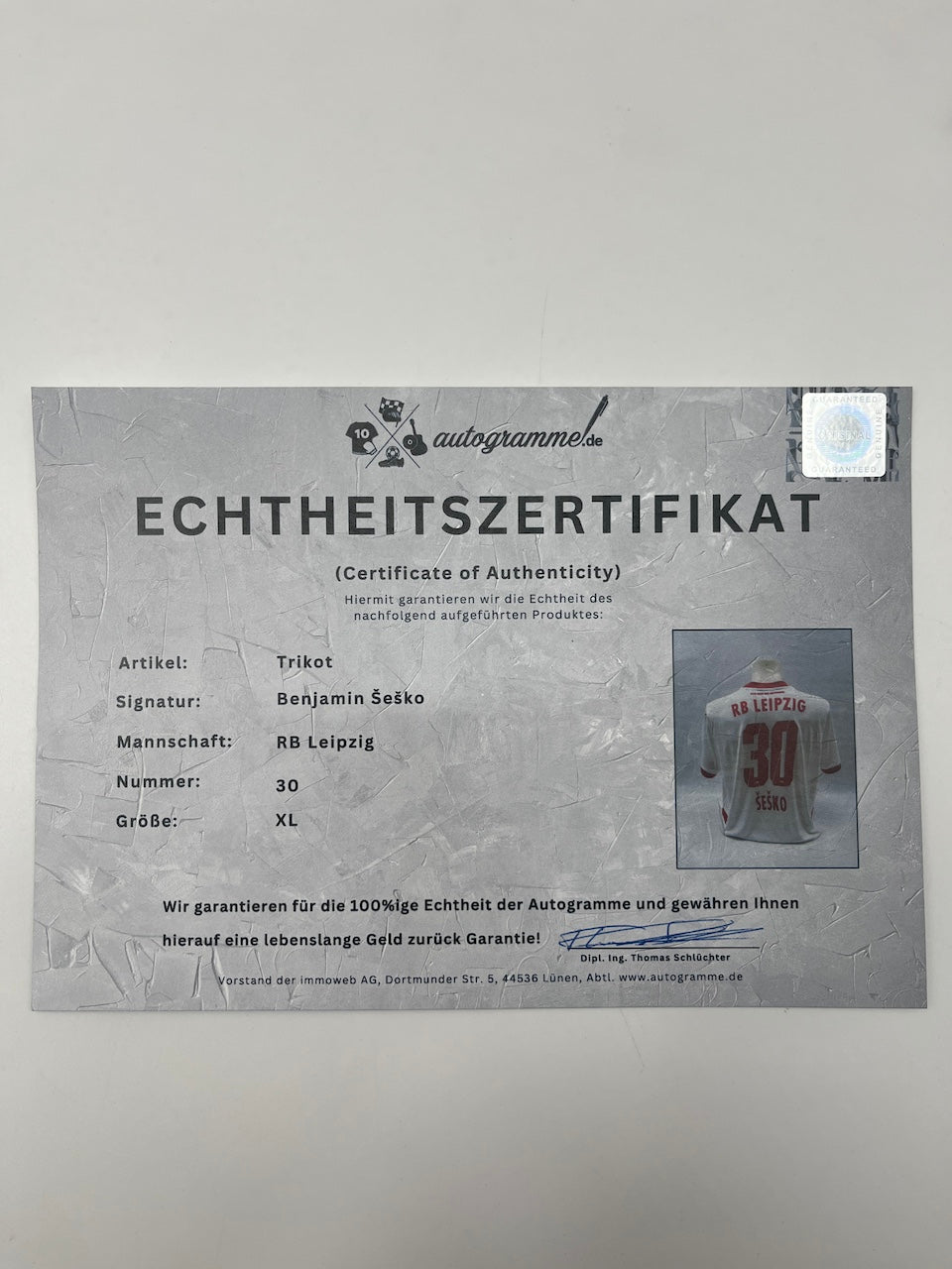 RB Leipzig Trikot Benjamin Sesko signiert Autogramm Puma COA XL