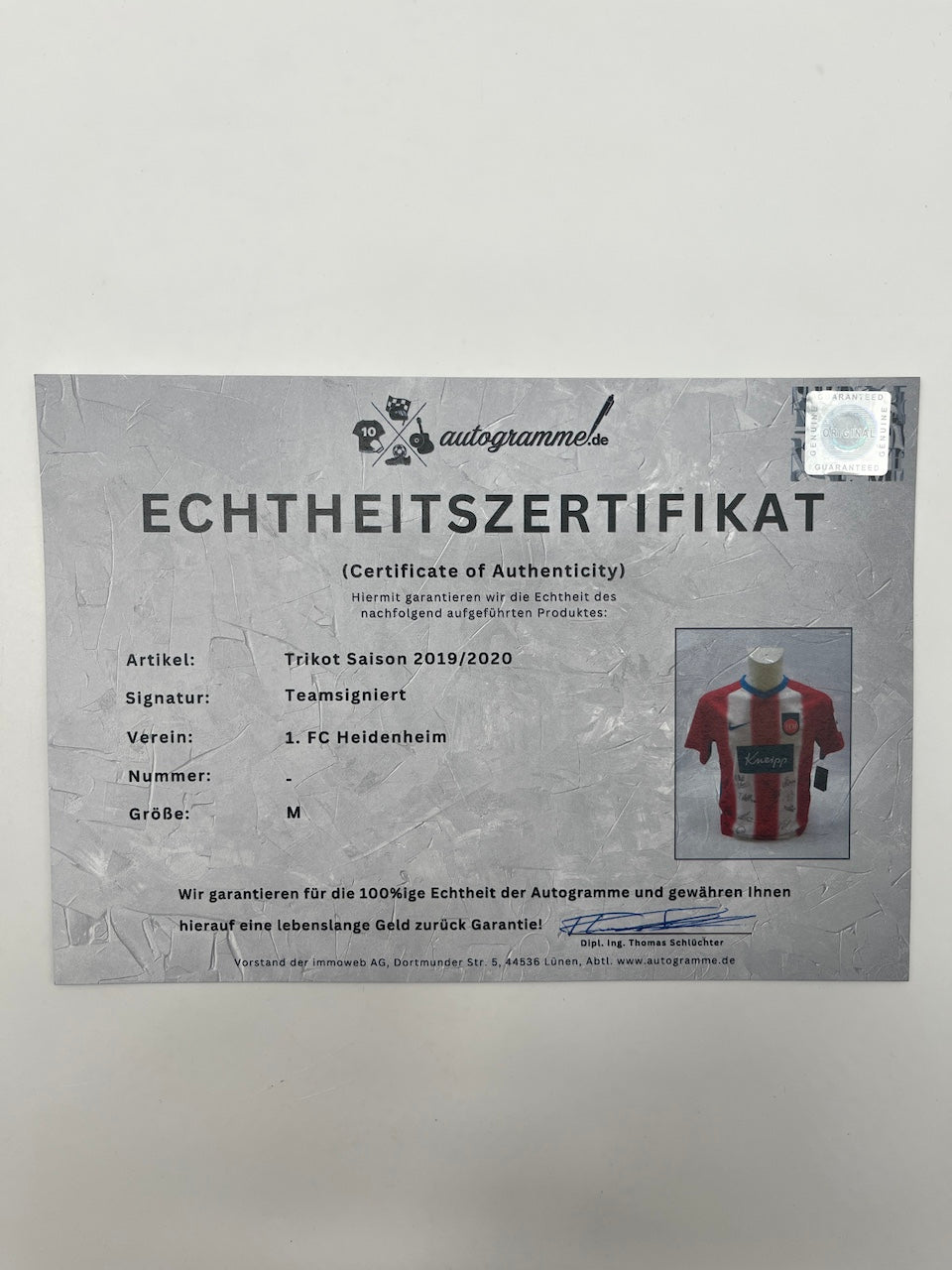 FC Heidenheim Jersey 2019/2020 Team Signed COA Nike M