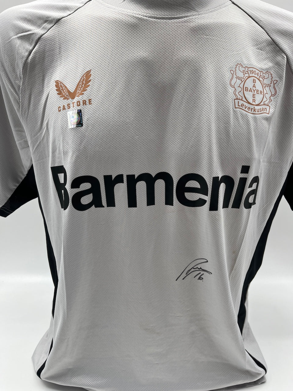 Bayer Leverkusen training shirt signed by Emiliano Buendia, Castore L