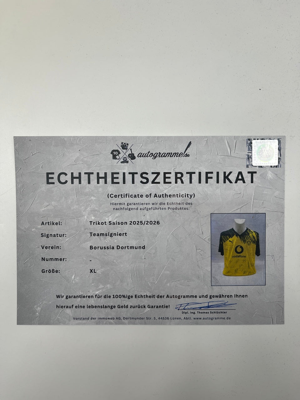 BVB jersey 2025/2026 team signed Borussia Dortmund COA Puma XL