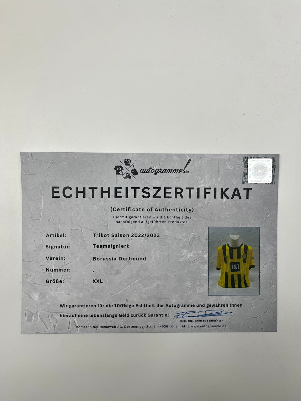 BVB Trikot 2022/2023 Teamsigniert Borussia Dortmund COA Puma Bellingham XXL