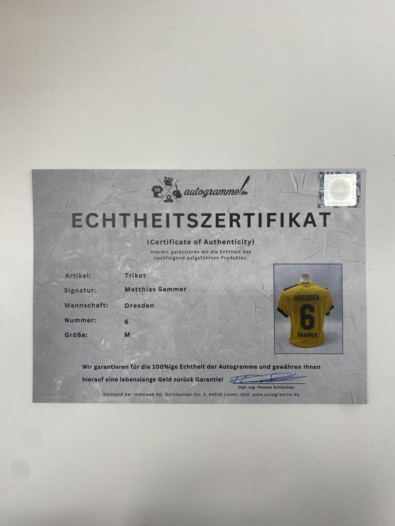 Dynamo Dresden Trikot Matthias Sammer signiert Umbro COA Deutschland Autogramm M