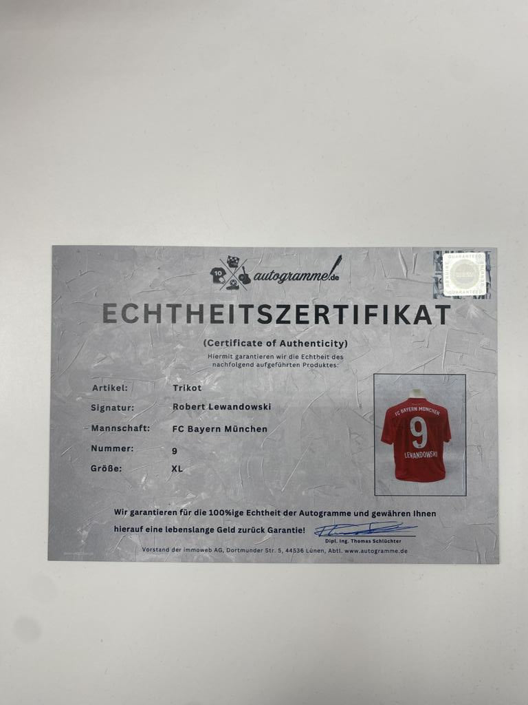 Bayern München Trikot Robert Lewandowski signiert Autogramme Adidas XL