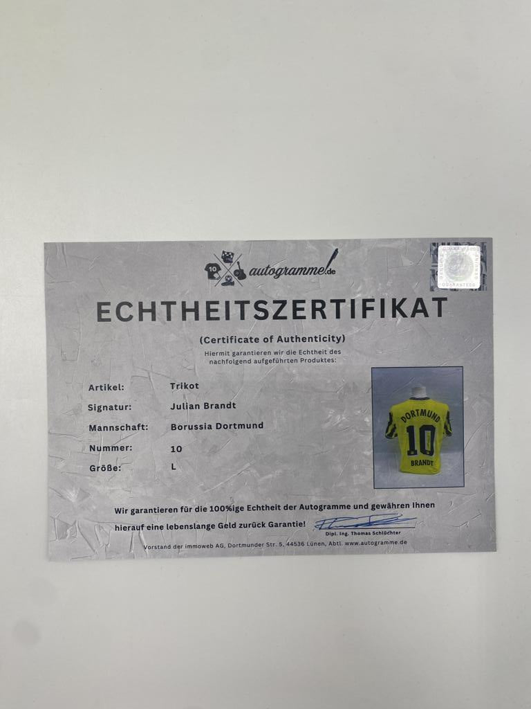 Borussia Dortmund Trikot Julian Brandt signiert Puma COA Autogramm L