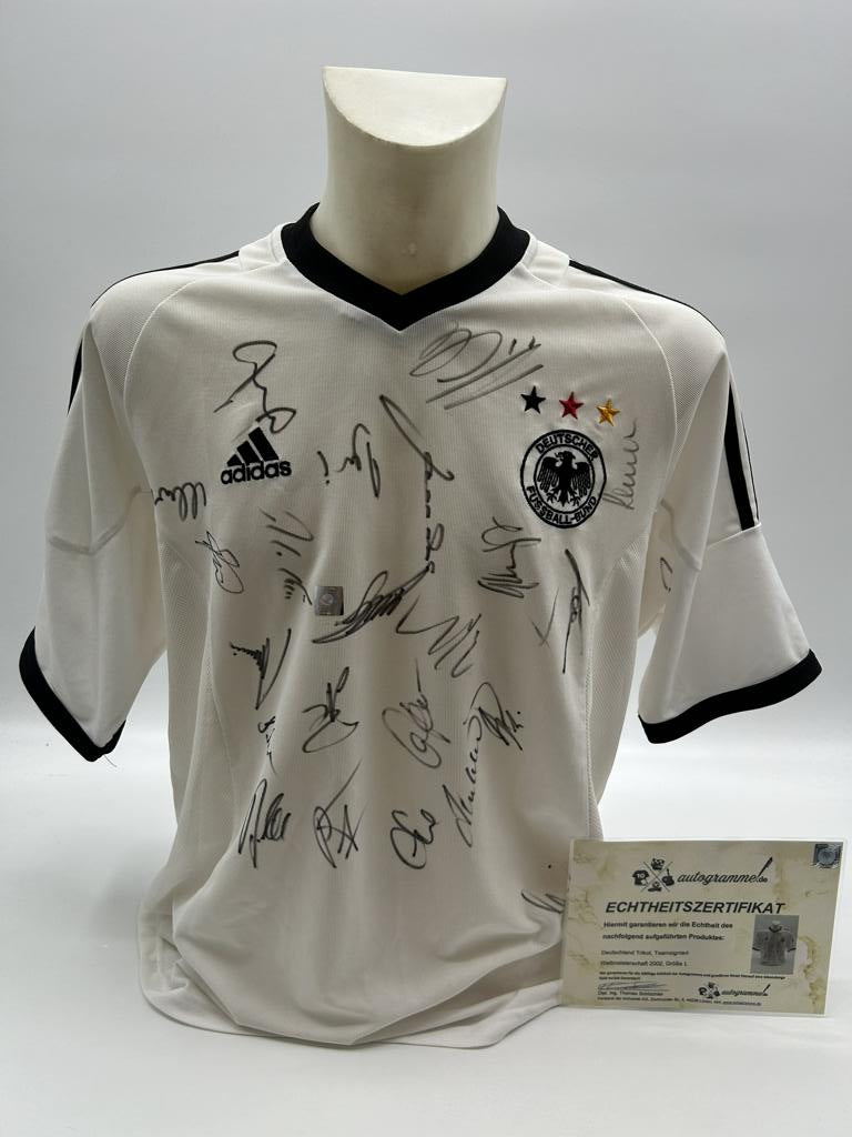Deutschland Trikot WM 2002 Teamsigniert DFB Fußball Autogramm COA Adidas L