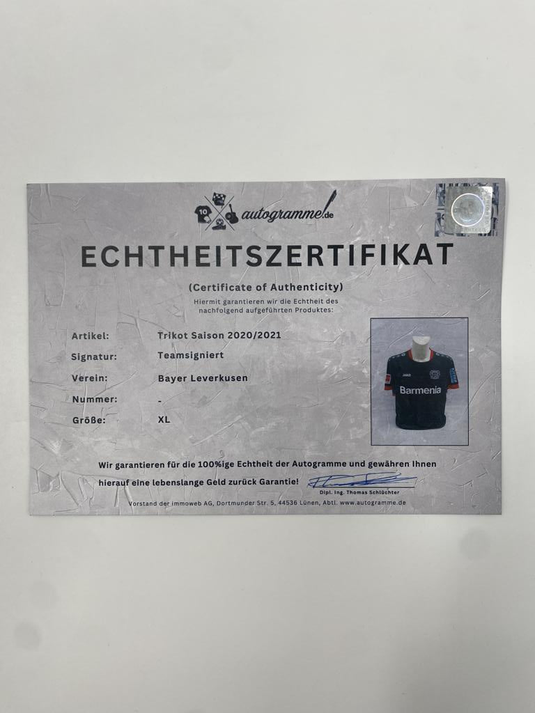 Bayer Leverkusen Trikot 2020/2021 Teamsigniert Autogramm COA Jako XL