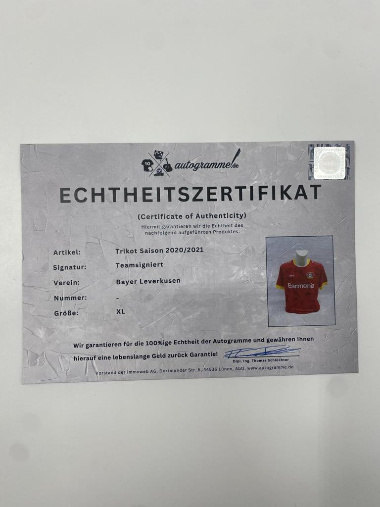 Bayer Leverkusen Trikot 2020/2021 Teamsigniert Autogramm COA Jako XL