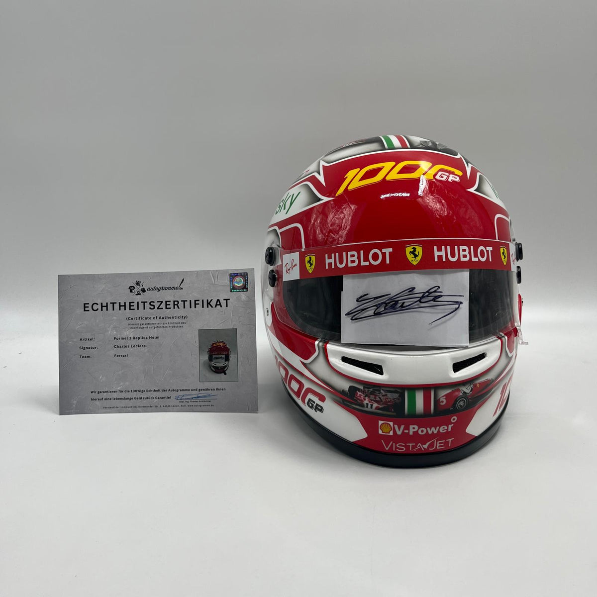 Charles Leclerc Formel 1 Helm Unterschrift und Echtheitszertifikat 1:1