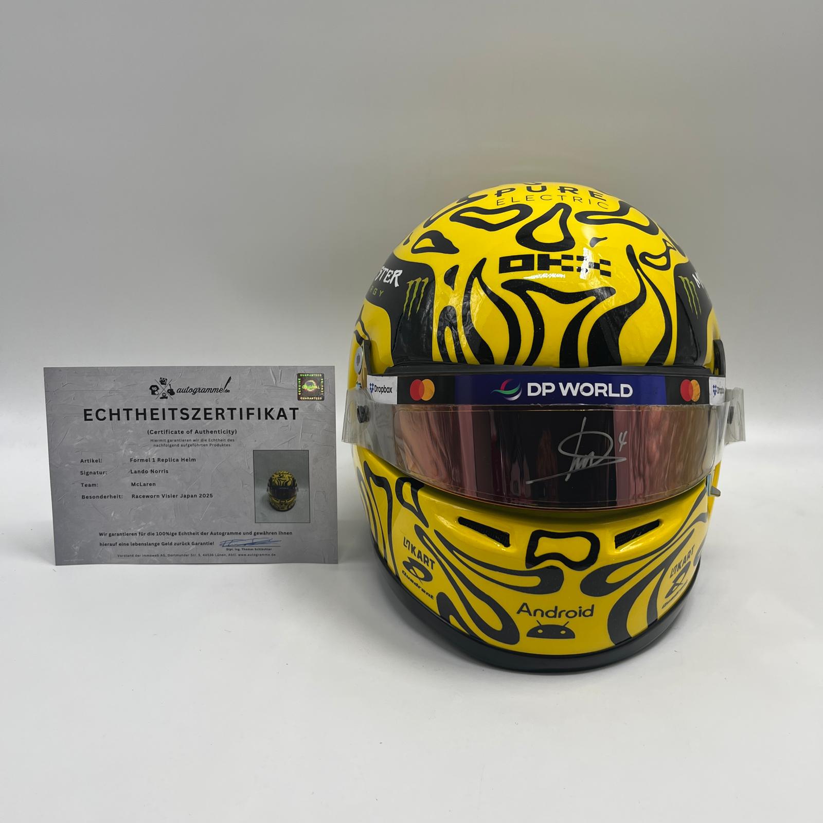 Lando Norris Formel 1 Helm Raceworn Visier mit Unterschrift Japan GP 2025