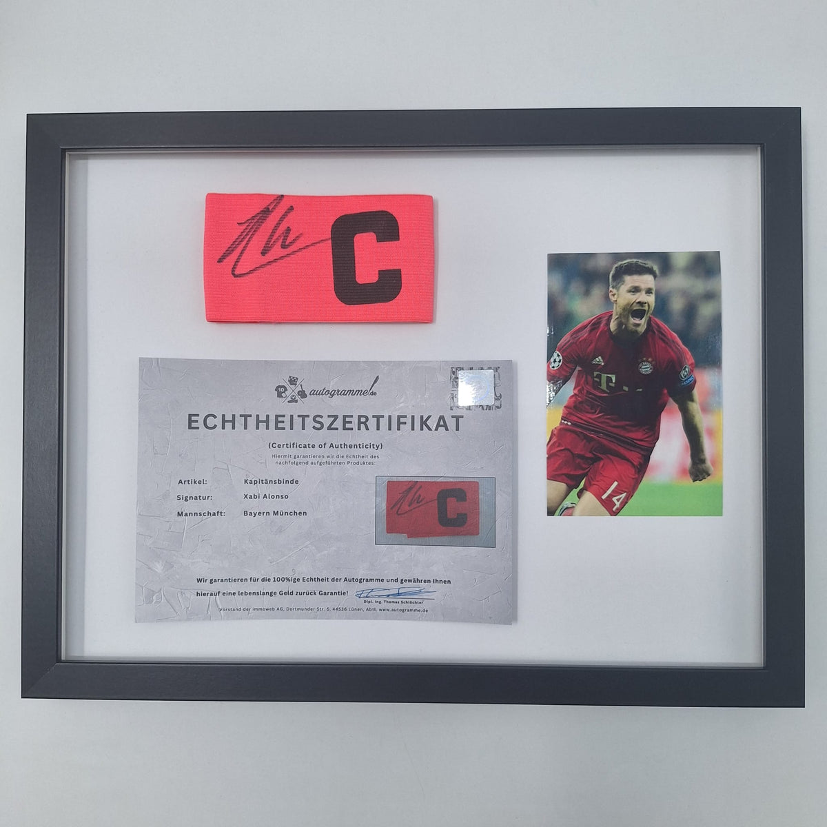 Kapitänsbinde Xabi Alonso signiert im Rahmen Bayern München Autogramm COA