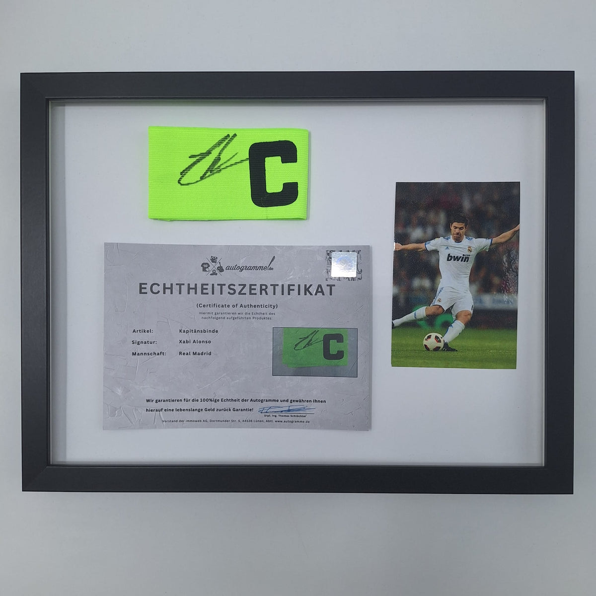 Kapitänsbinde Xabi Alonso signiert im Rahmen Real Madrid Fußball COA Autogramm