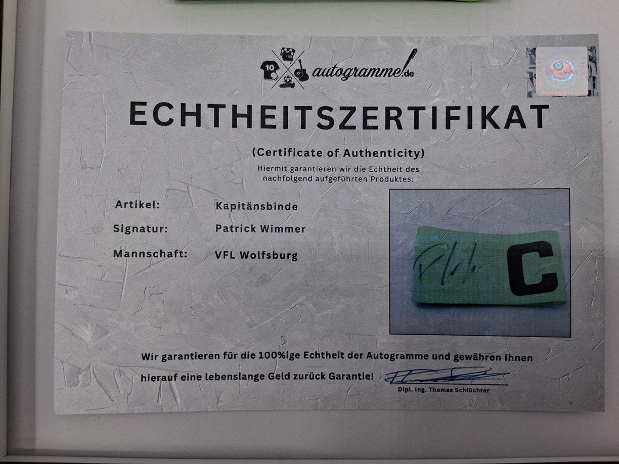 Captain's armband signed by Patrick Wimmer in Wolfsburg Autograph COA