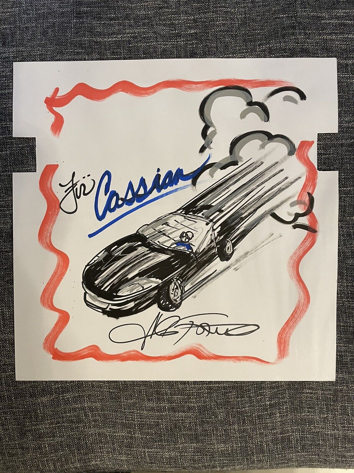 Unique drawing sports car by Charles Fazzino 36x36cm signed autograph