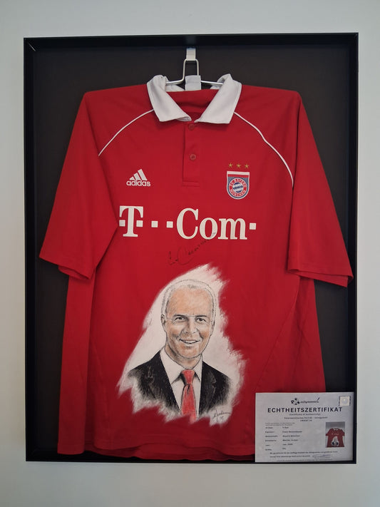 Bayern München Trikot Portrait Franz Beckenbauer handgemalt und signiert 2XL