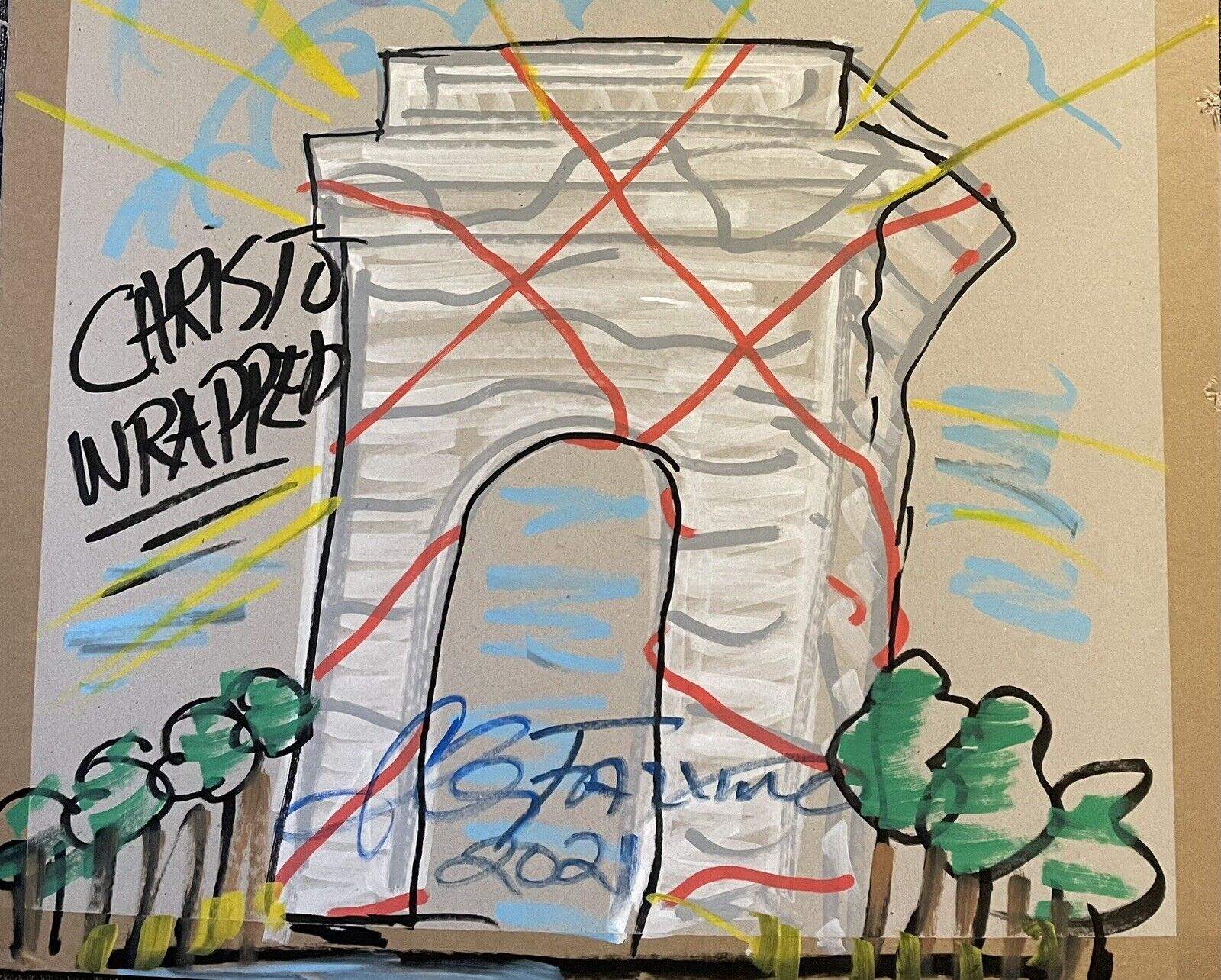 Unique drawing Paris by Charles Fazzino 64x83cm signed autograph