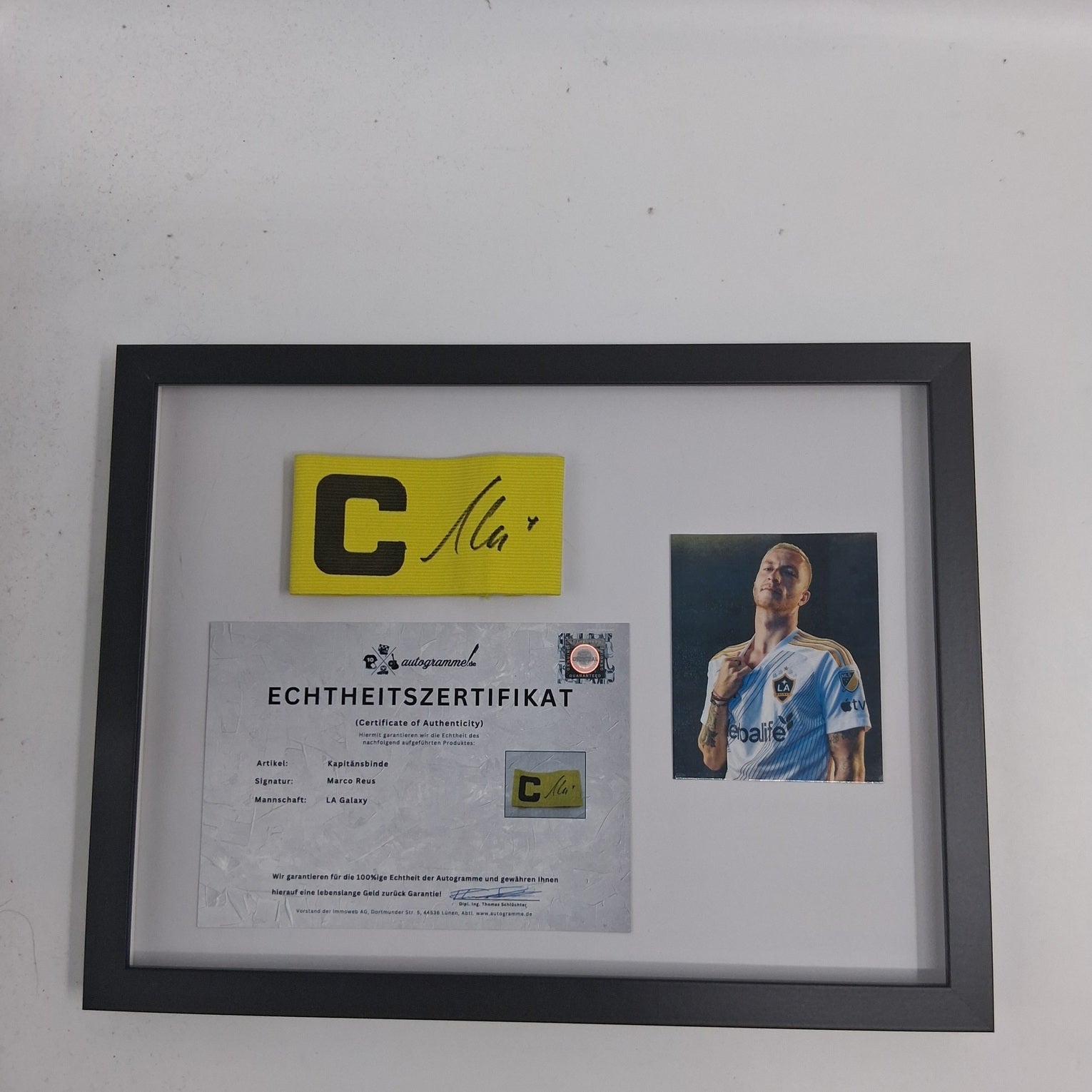 Marco Reus captain's armband signed in a frame LA Galaxy autograph COA