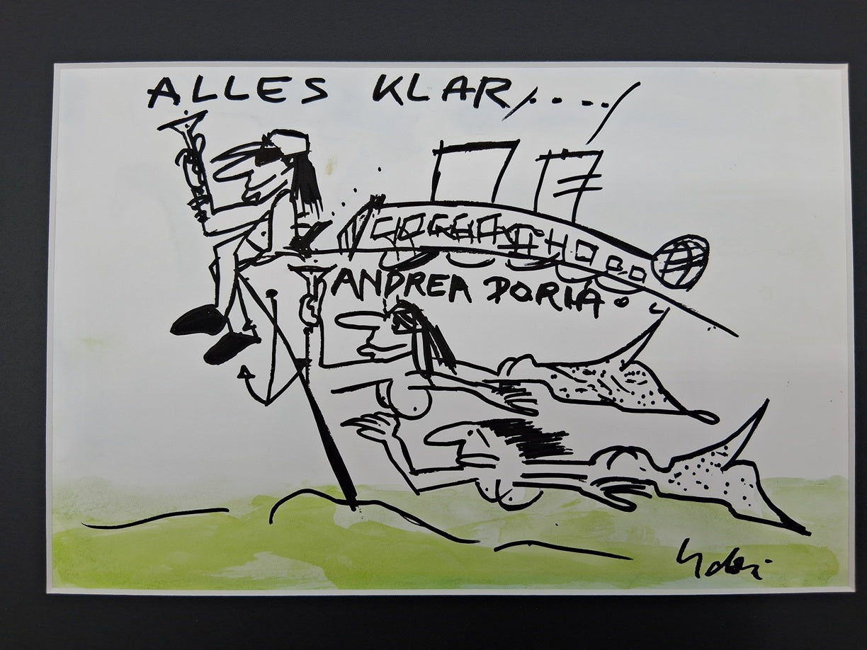 Udo Lindenberg picture "Andrea Doria" in a unique framed painting, liqueur