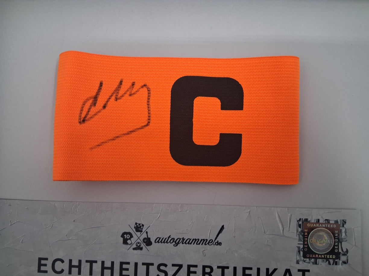 Kapitänsbinde Giovane Elber signiert im Rahmen Bayern München Autogramm