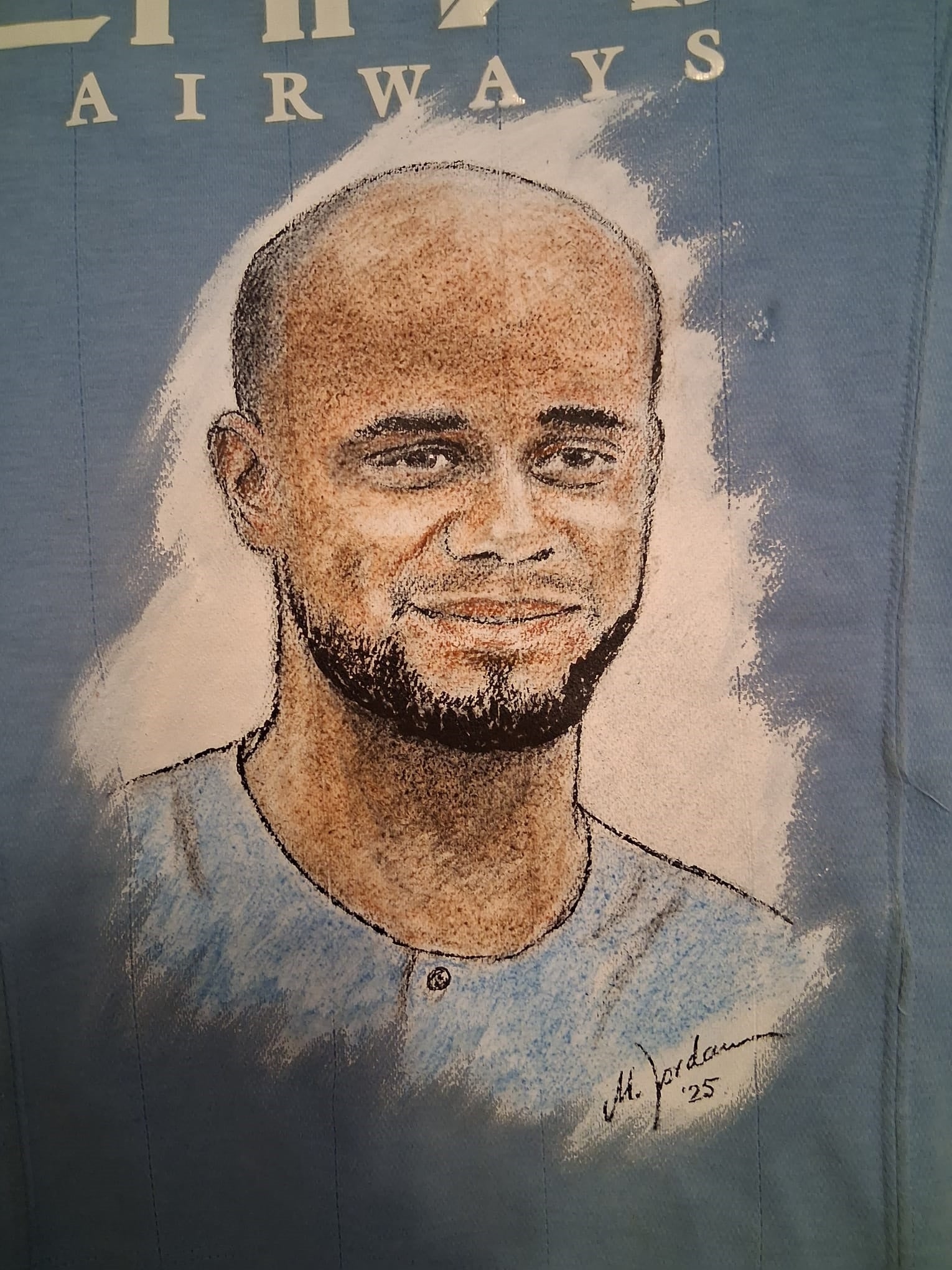 Manchester City Trikot Portrait Vincent Kompany hand painted and signed within the framework 146