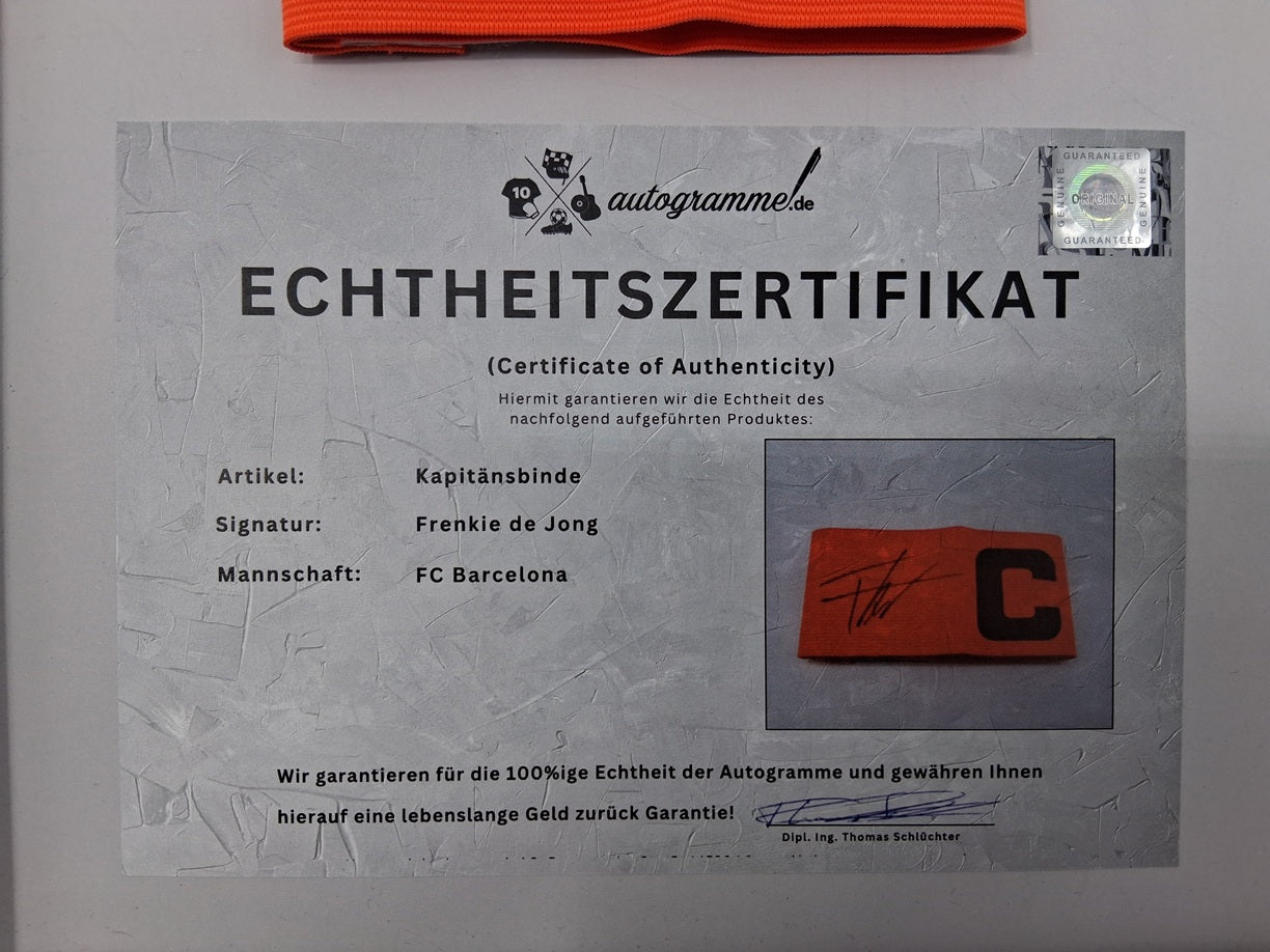 Captain's armband signed by Frenkie de Jong in a frame FC Barcelona COA New Autograph