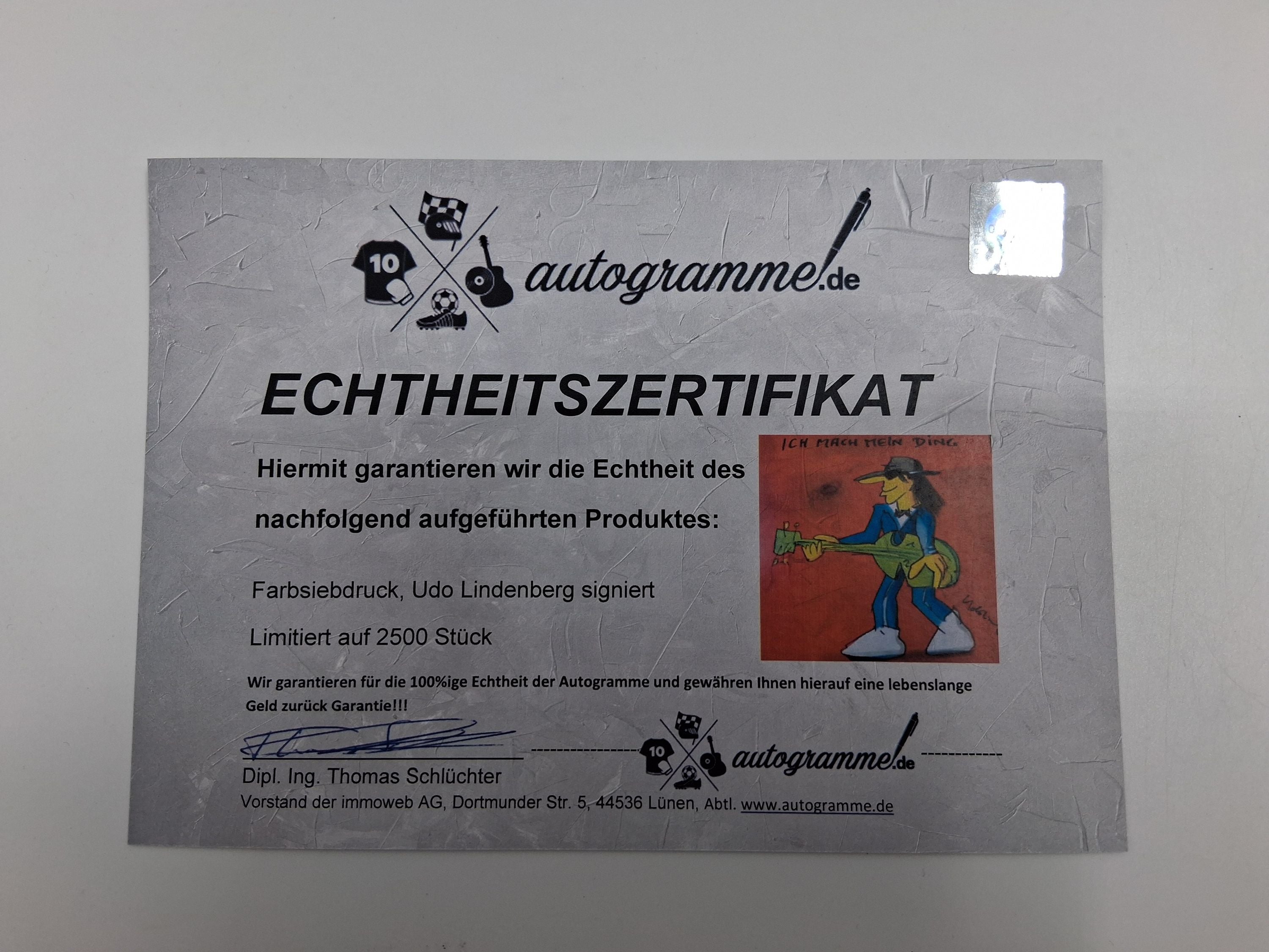 Udo Lindenberg limited edition screen print in frame, Udopium art print, signed graphic