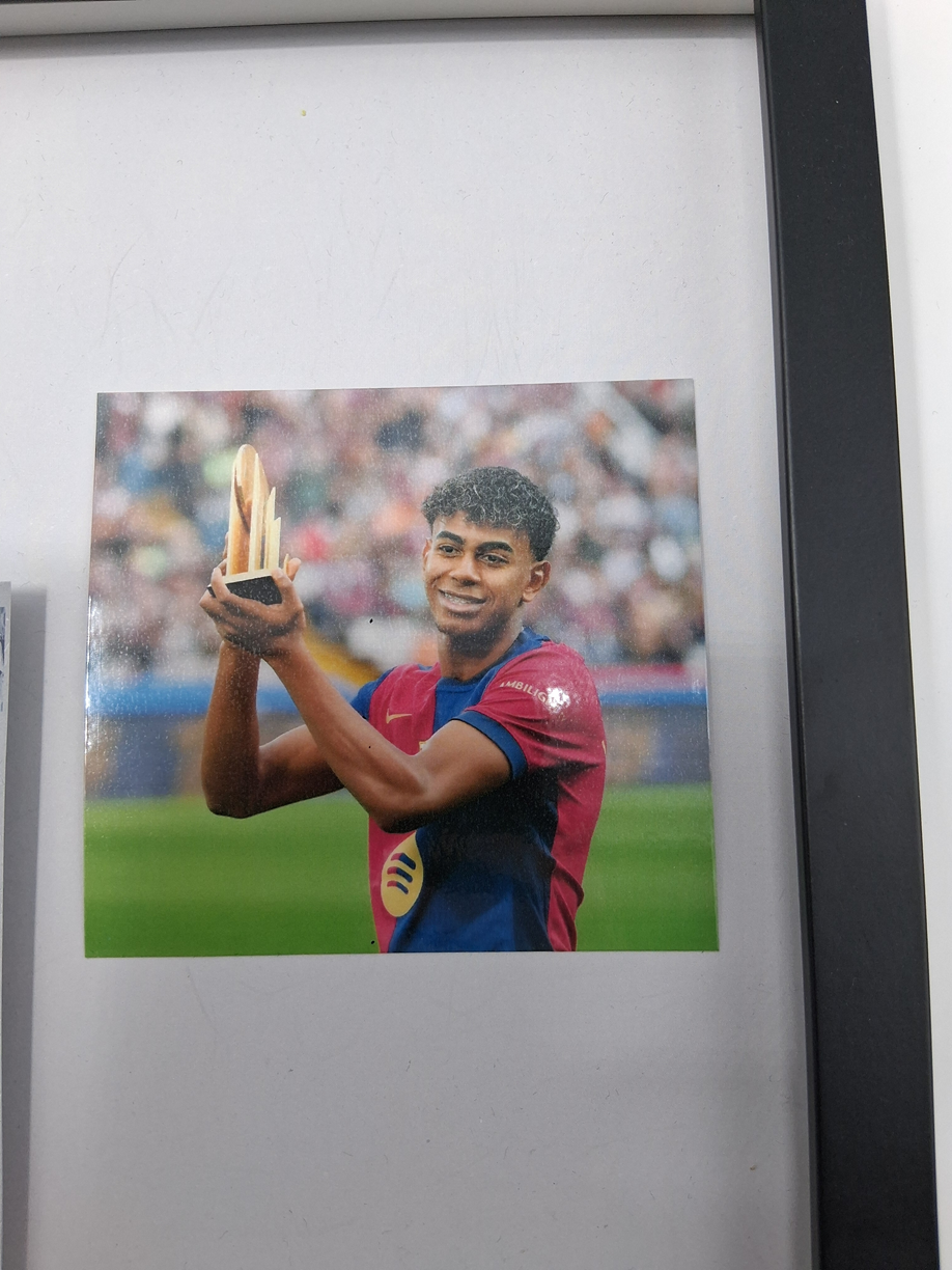 Captain's armband signed by Lamine Yamal in a framed FC Barcelona COA autograph