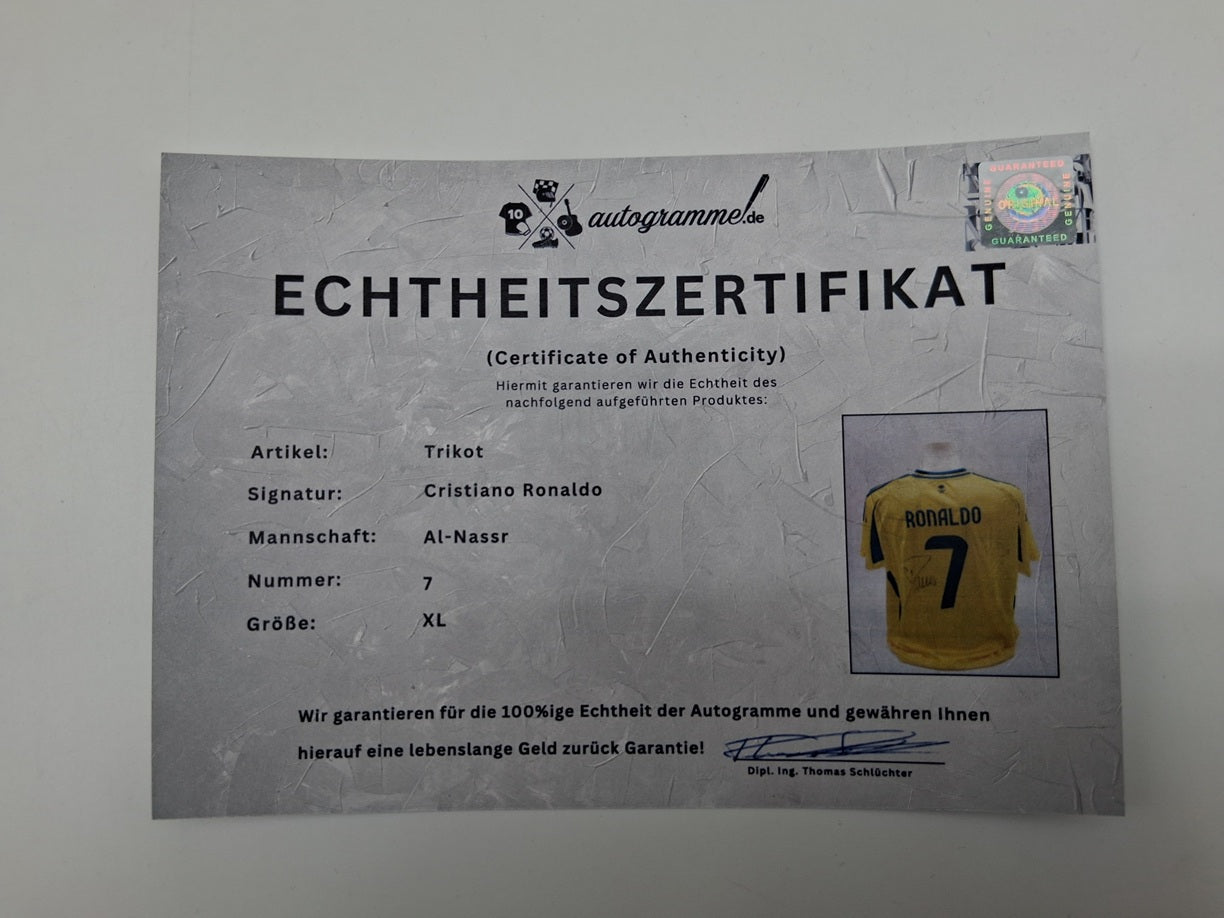 Al Nassr FC Trikot Cristiano Ronaldo signiert Autogramm Fußball COA XL