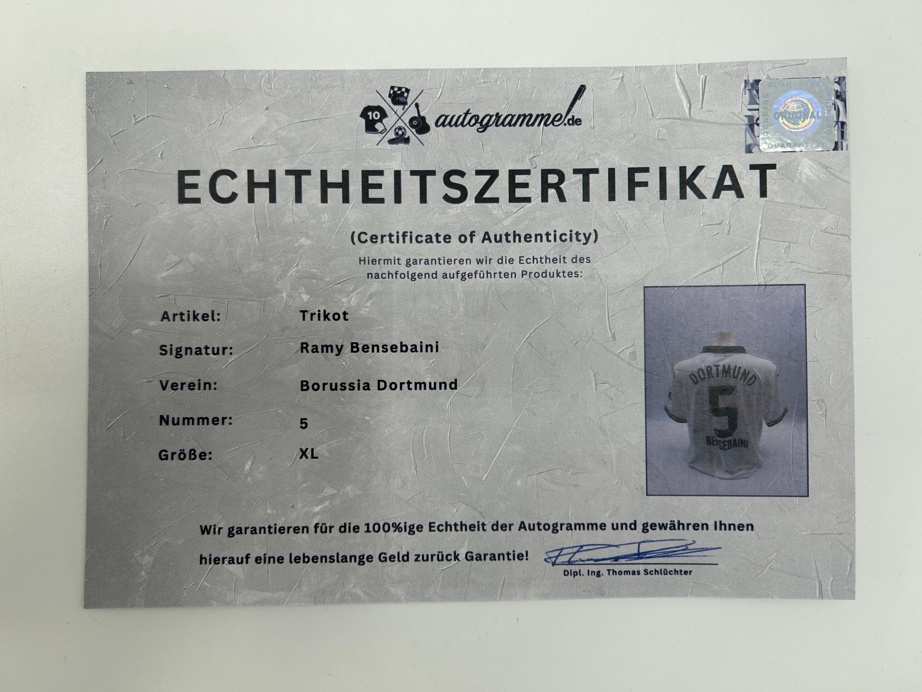 Borussia Dortmund jersey Ramy Bensebaini signed autograph BVB Puma XL