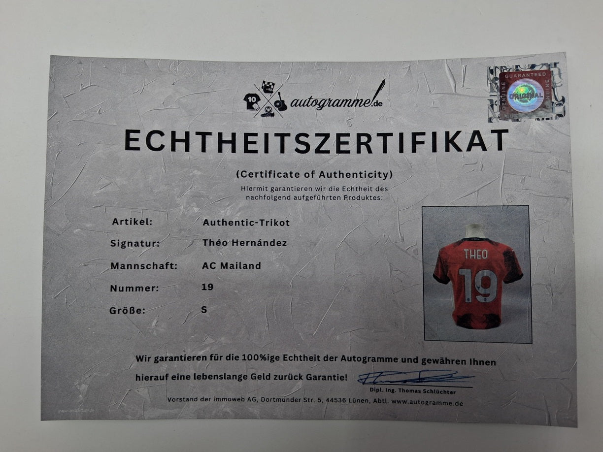 AC Mailand Authentic-Trikot Theo Hernandez signiert Autogramm Puma COA S