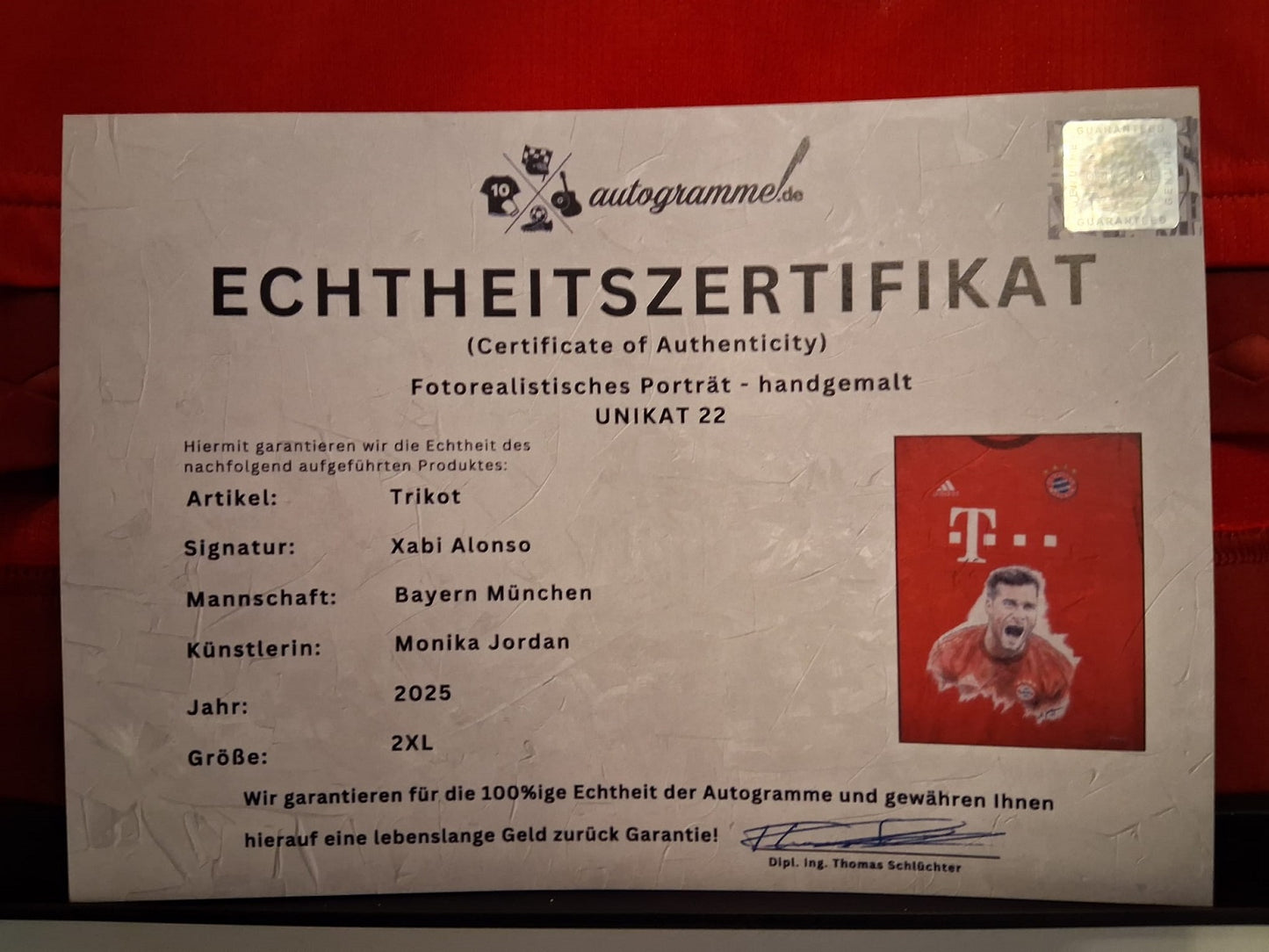 Bayern Munich Trikot Portrait Xabi Alonso hand painted and signed in 2xl