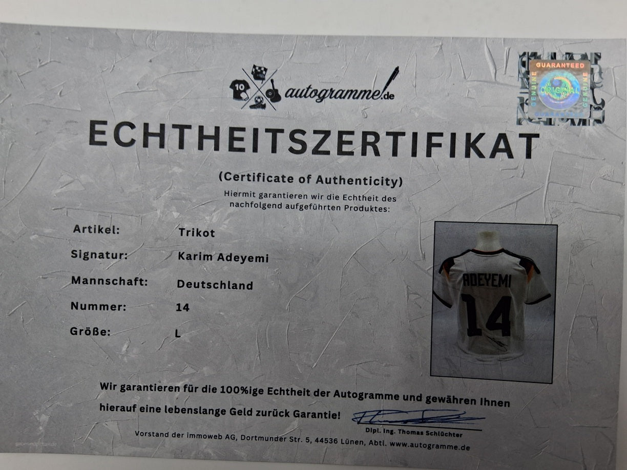 DFB Trikot Karim Adeyemi signiert Autogramm Adidas COA L