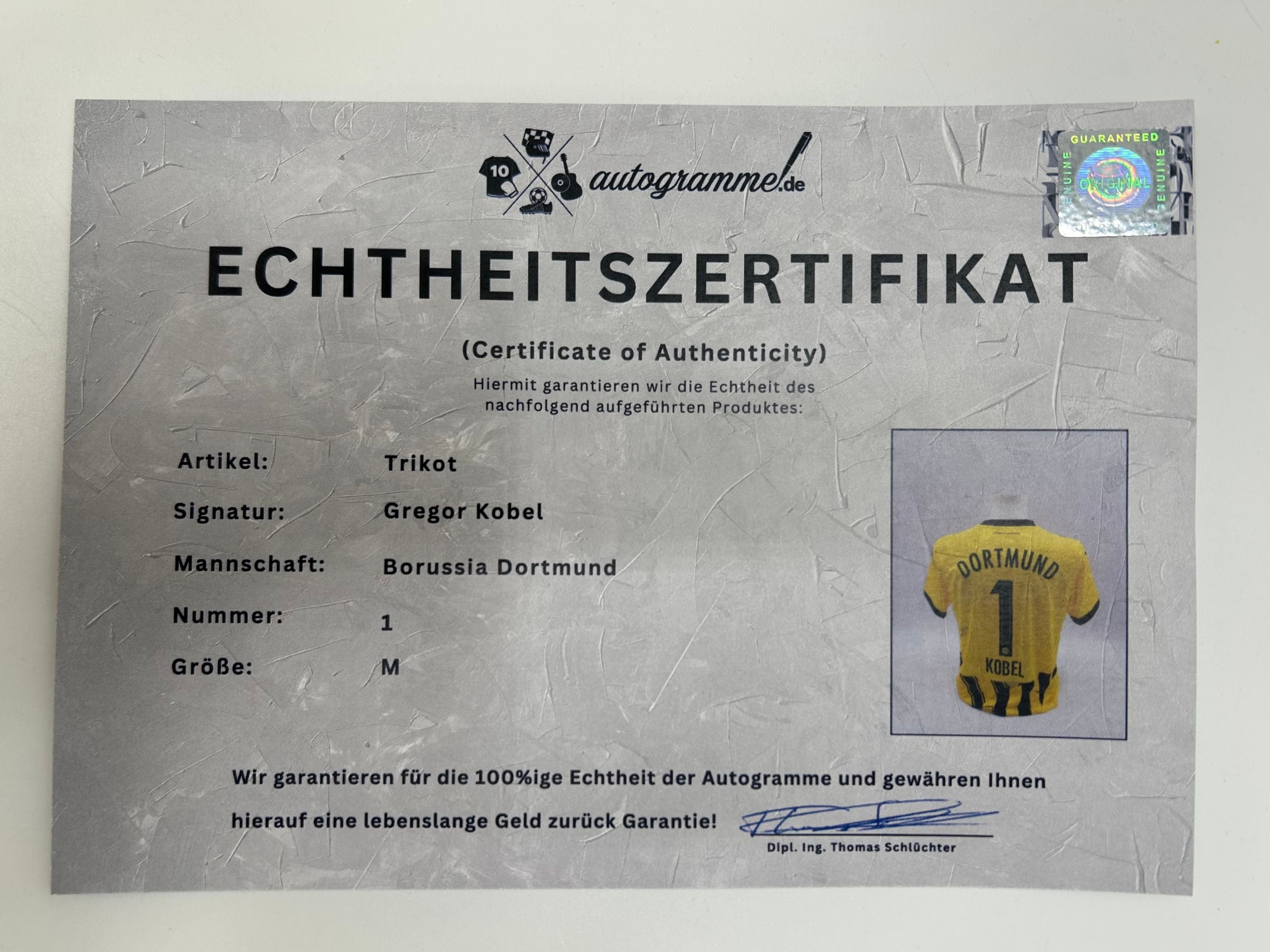Borussia Dortmund jersey signed by Gregor Kobel, autographed BVB Puma M