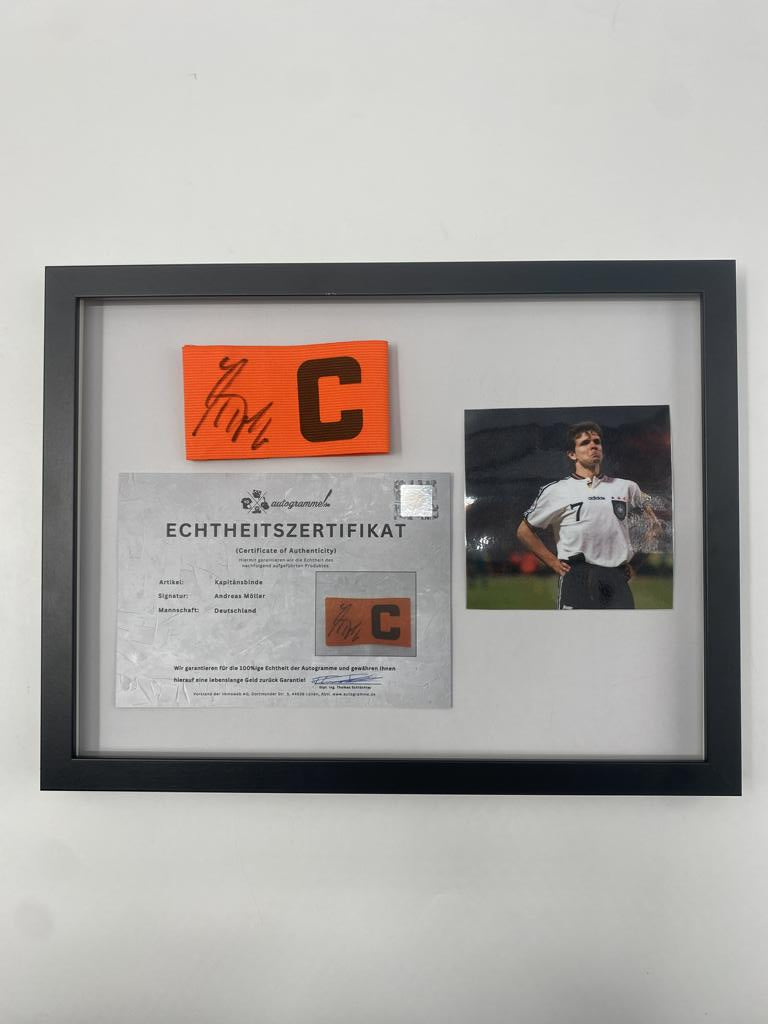 Kapitänsbinde Andreas Möller signiert im Rahmen Deutschland Autogramm COA