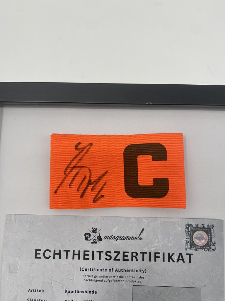 Kapitänsbinde Andreas Möller signiert im Rahmen Deutschland Autogramm COA