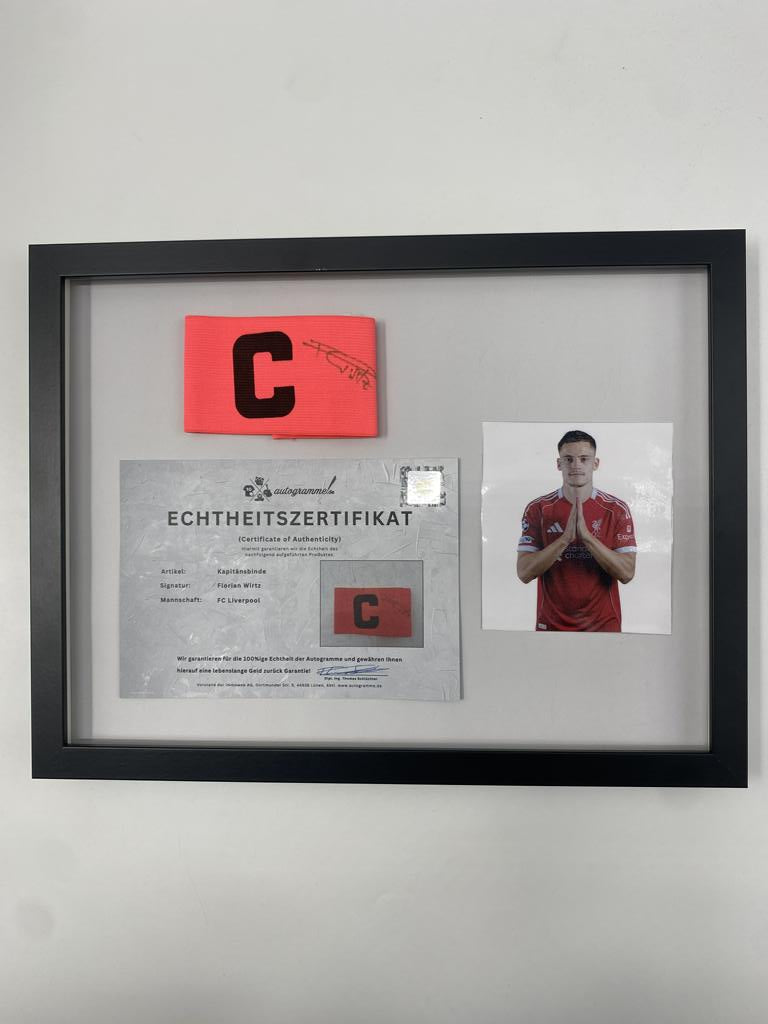 Captain's armband signed by Florian Wirtz in a frame FC Liverpool autograph