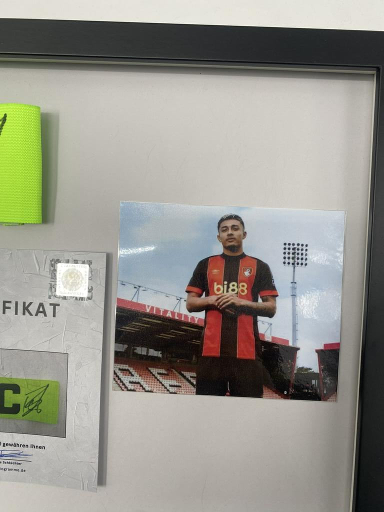 Captain's armband signed by Julian Araujo in a frame AFC Bournemouth football autograph