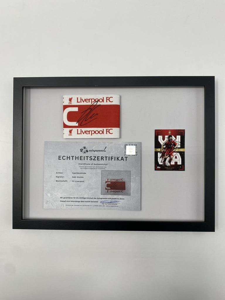 Kapitänsbinde Xabi Alonso signiert im Rahmen FC Liverpool Autogramm COA