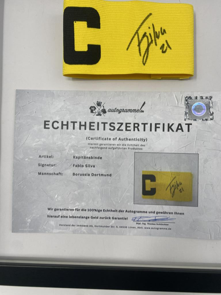 Kapitänsbinde Fabio Silva signiert im Rahmen Borussia Dortmund Autogramm COA