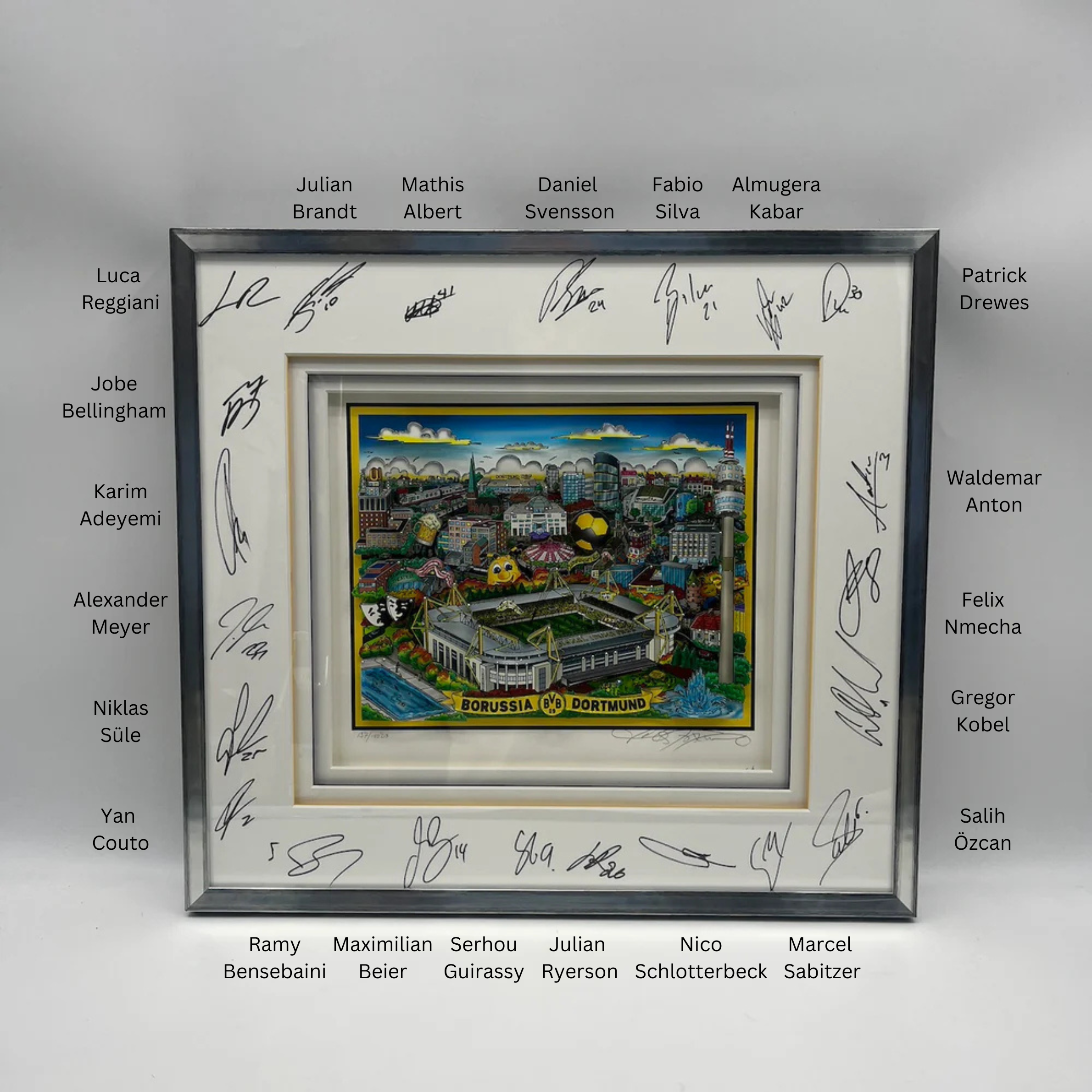 Charles Fazzino 3-D "Borussia Dortmund" Kunstwerk Teamsigniert BVB im Rahmen