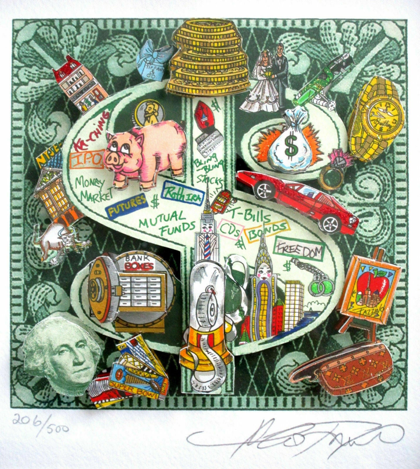 Charles Fazzino "Ka Ching" "Dollar" limited, signed 3D art print