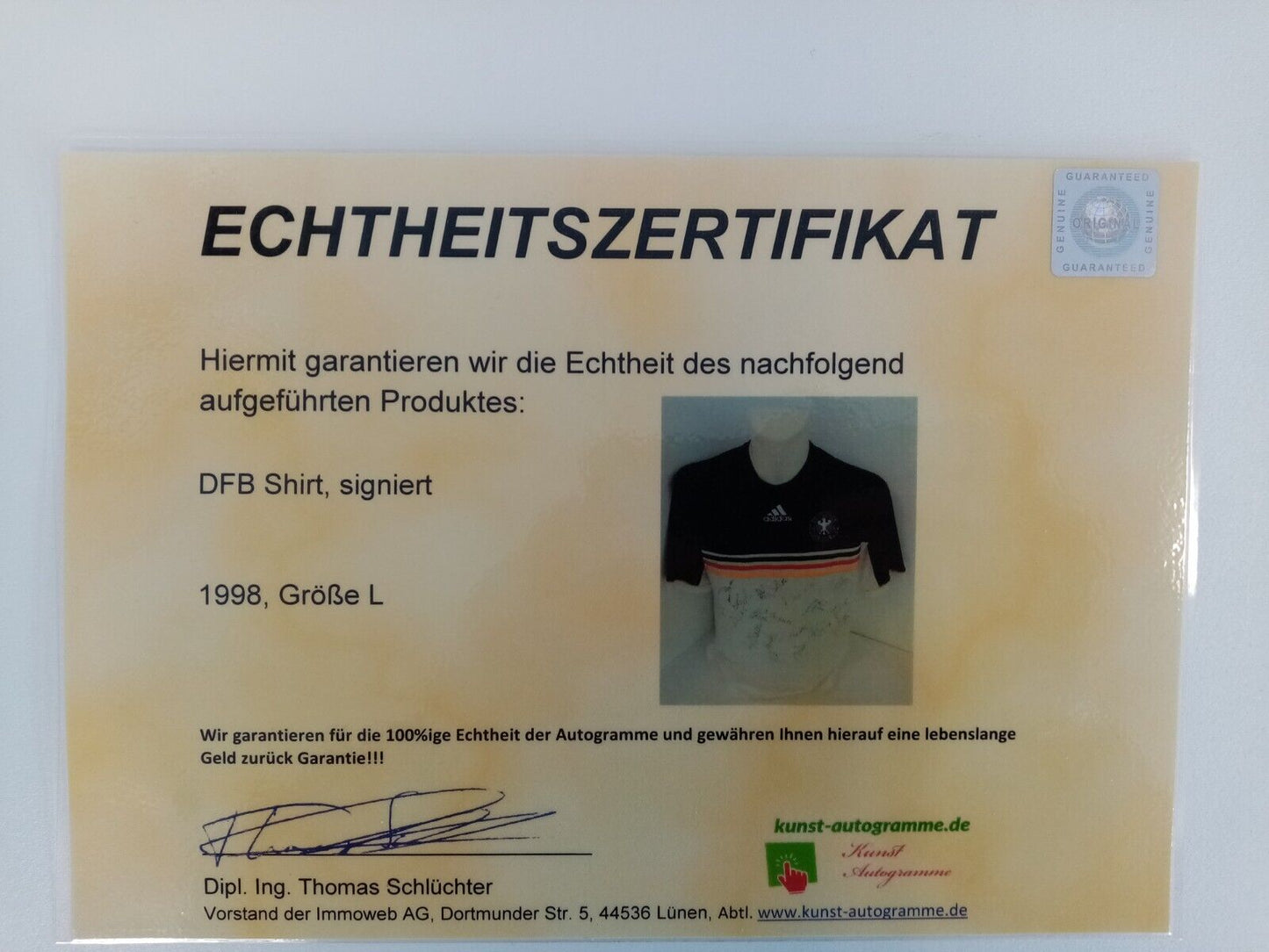 Deutschland Shirt 1998 Teamsigniert DFB Fußball Autogramm Euro Adidas COA L