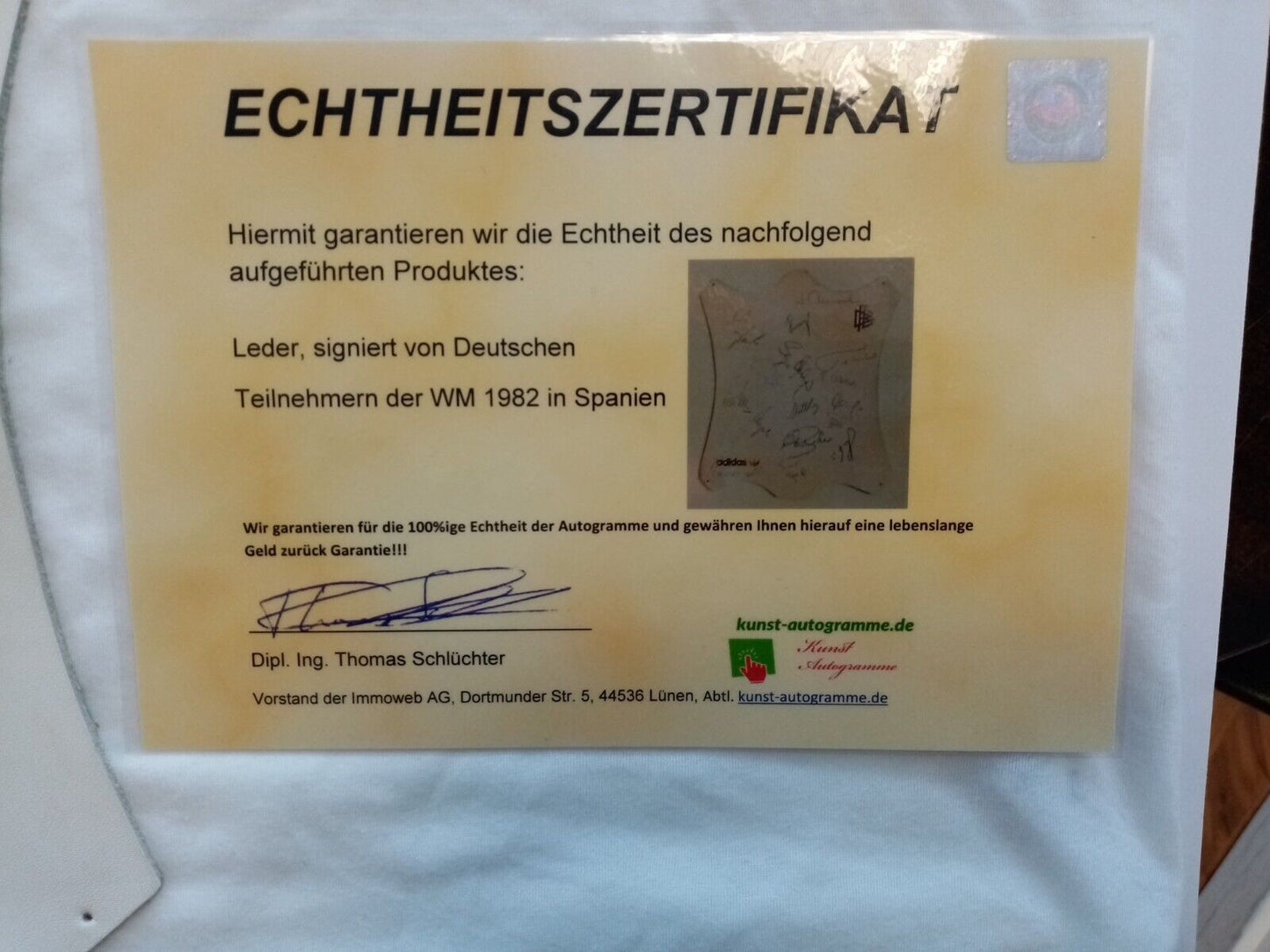 DFB leather World Cup 1982 signed in the context + shirt Spain Germany adidas coa m